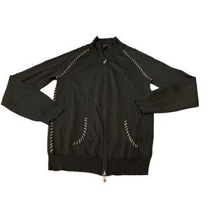 One Girl Who Zip Front Sweater Black White